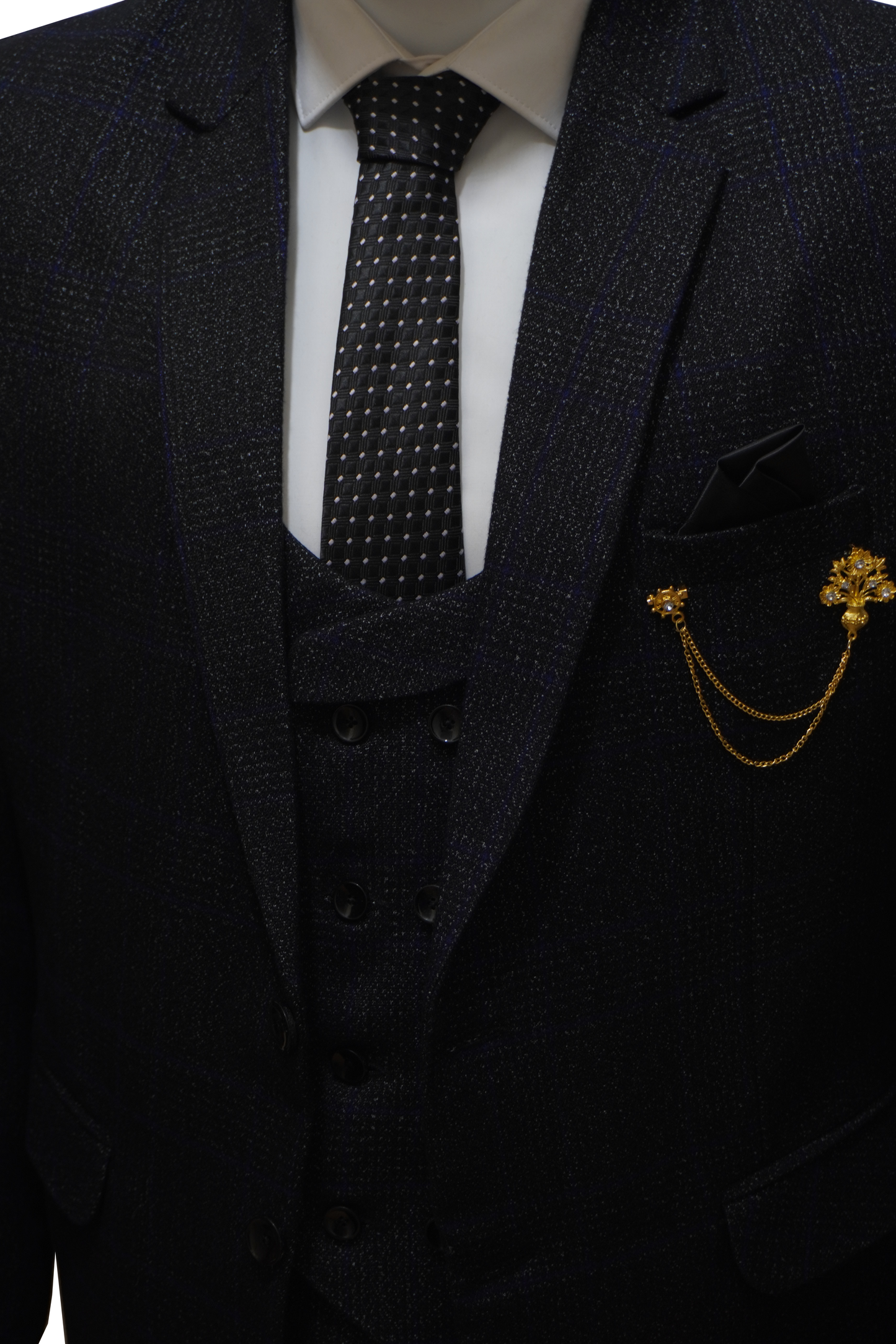 Mens 3 Piece Black Tweed Suit