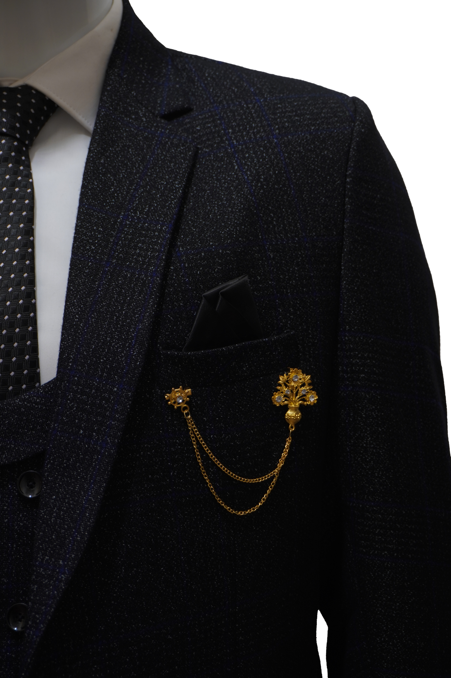 Mens 3 Piece Black Tweed Suit