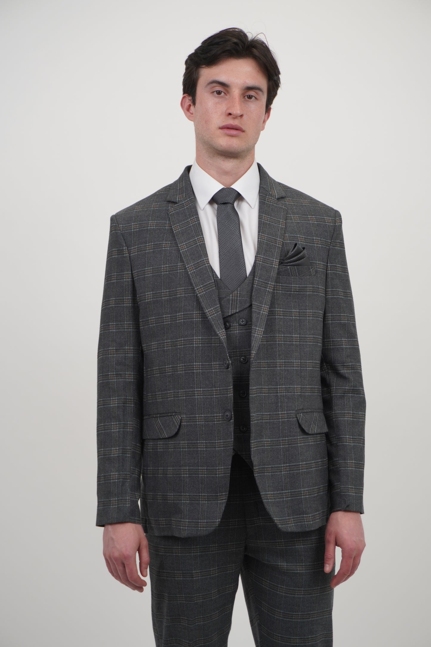 Preston Men's Grey Orange 3 Piece Tweed Suit
