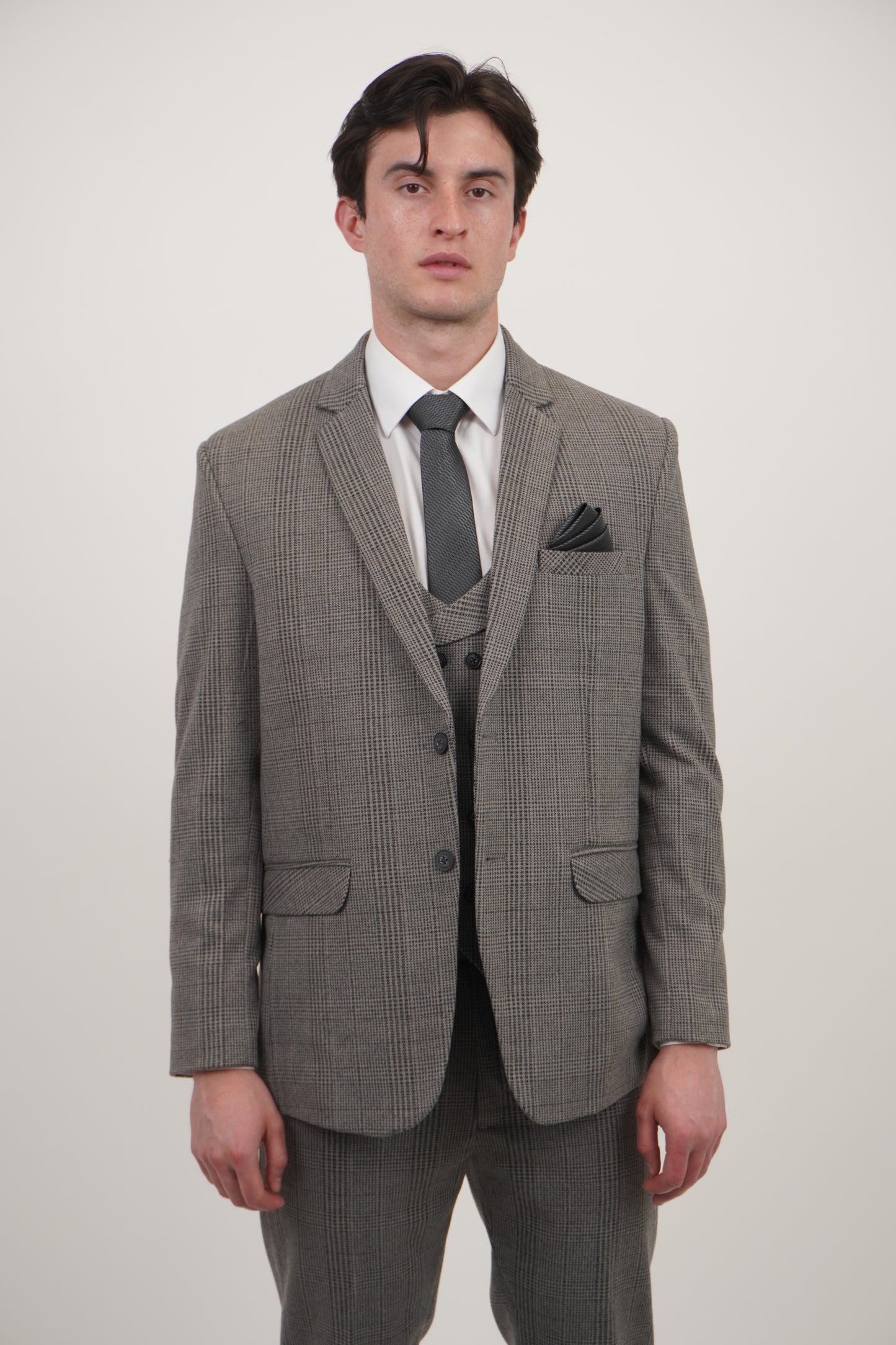 Men's Grey Black 3 Piece Tweed Suit