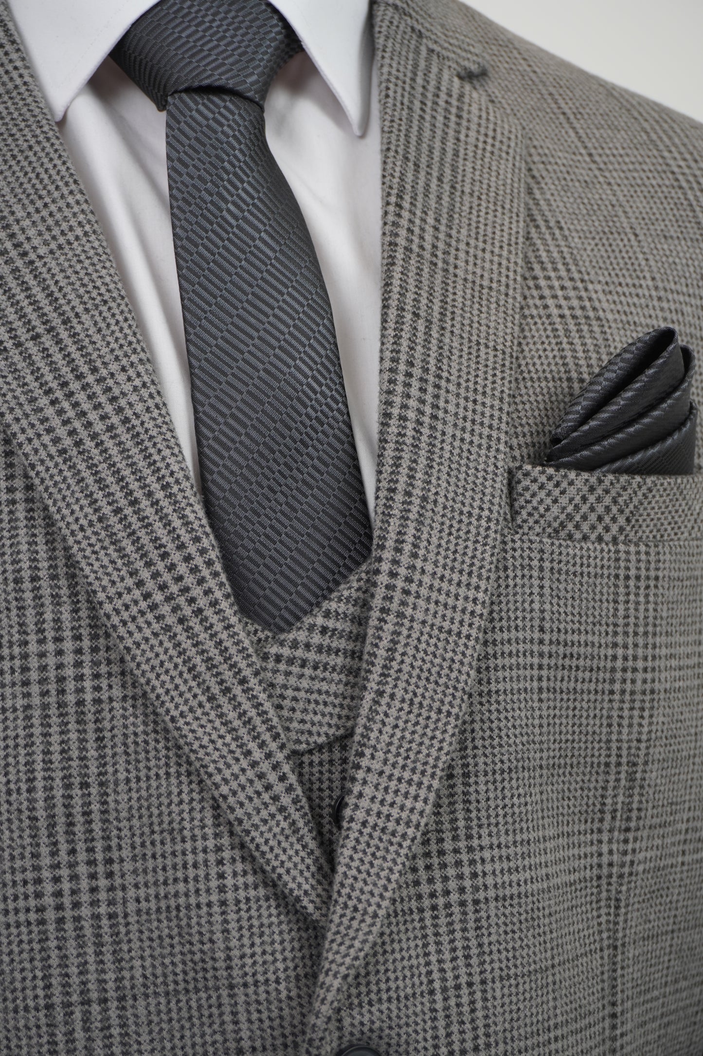 Men's Grey Black 3 Piece Tweed Suit