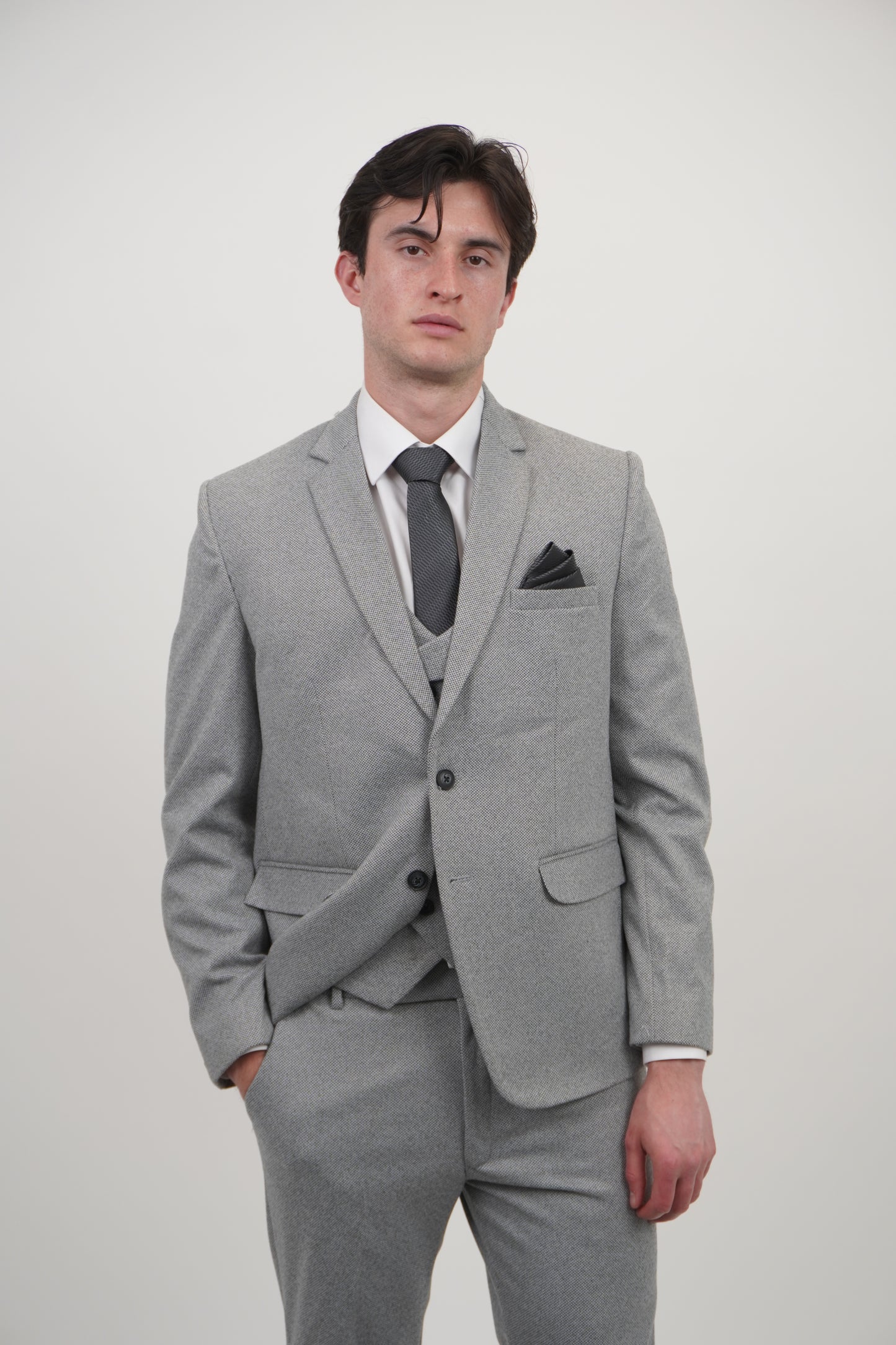 Men's Light Grey 3 Piece Tweed Suit