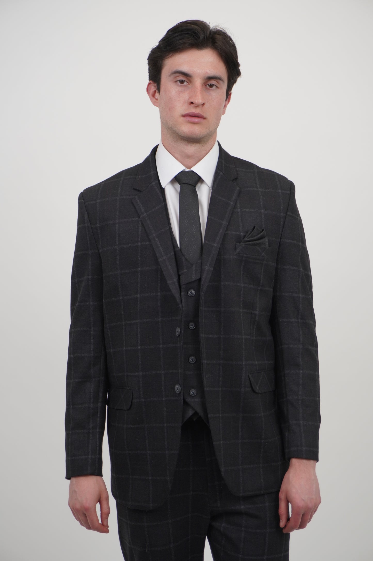Preston Men's Black 3 Piece Tweed Suit