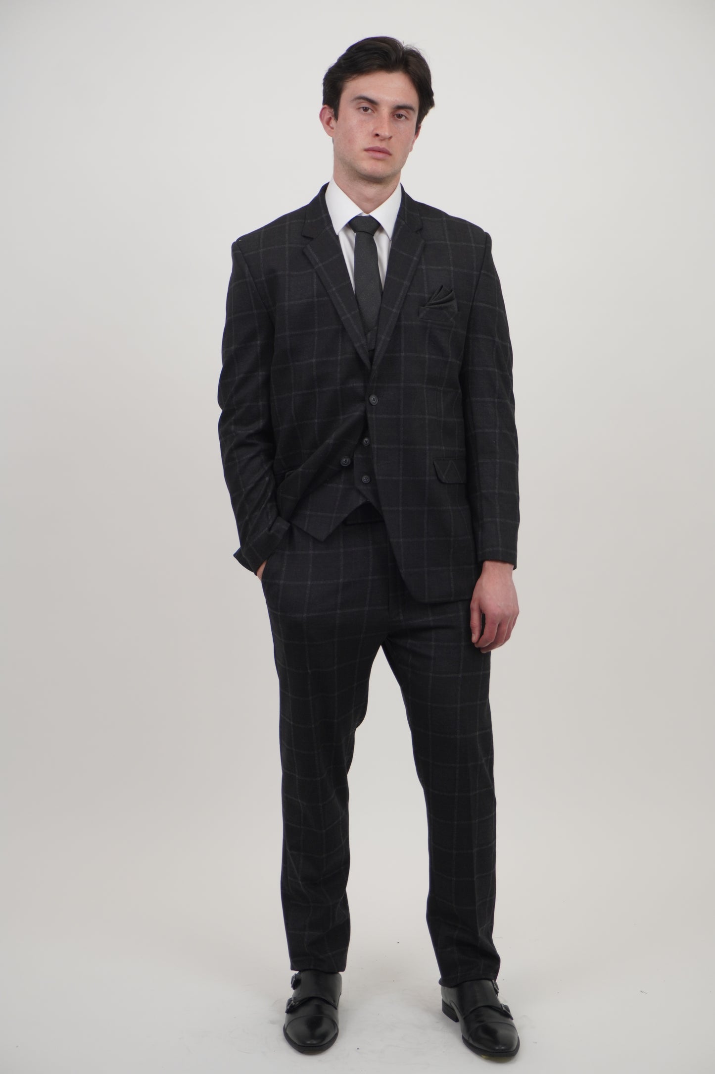 Preston Men's Black 3 Piece Tweed Suit