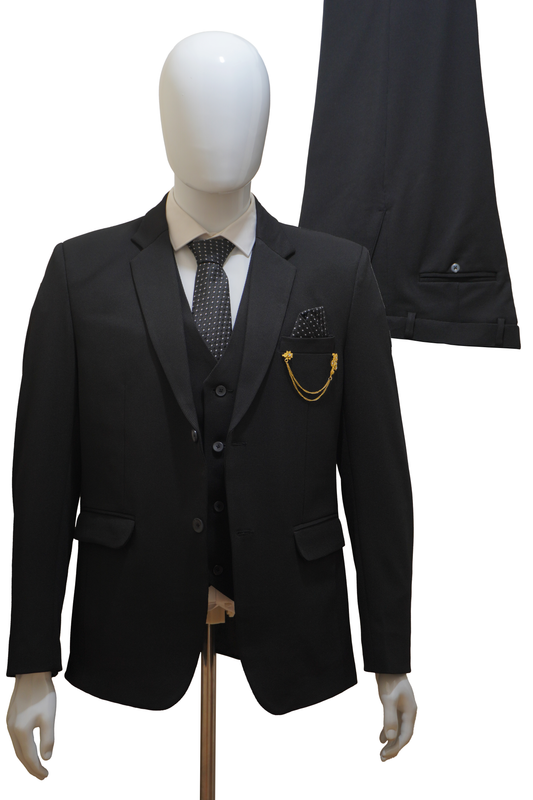 Mens 3 Piece Black Suit