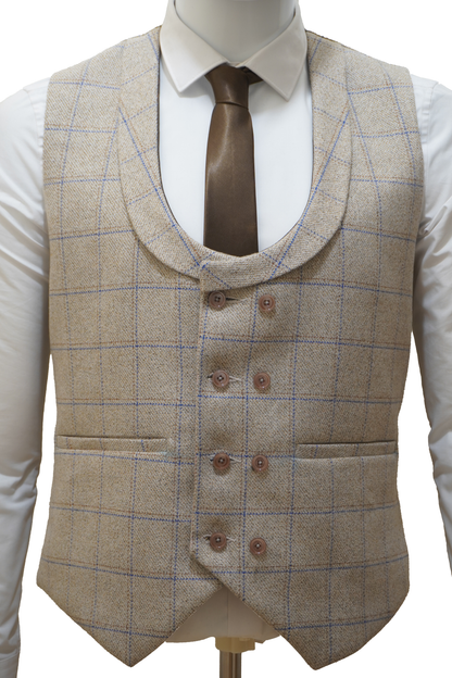 Mens 3 Piece Beige Tweed Suit