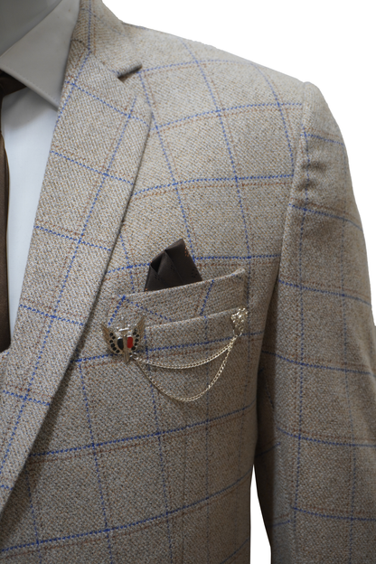 Mens 3 Piece Beige Tweed Suit