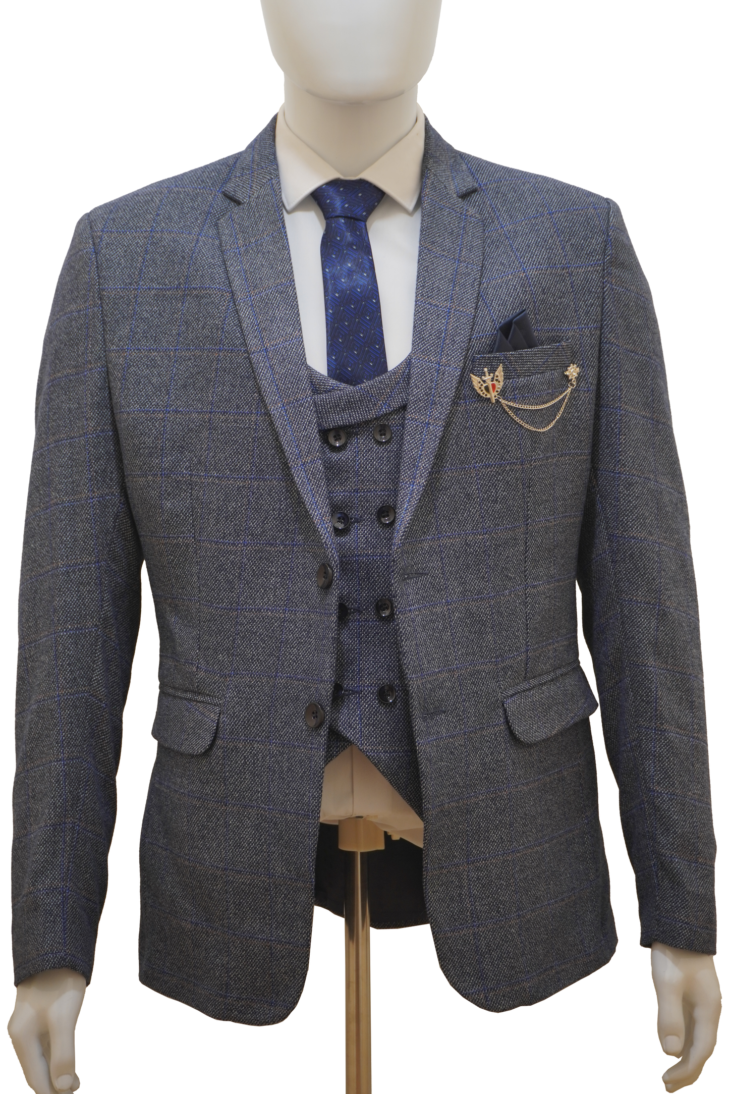 Mens 3 Piece Light Blue Tweed Suit