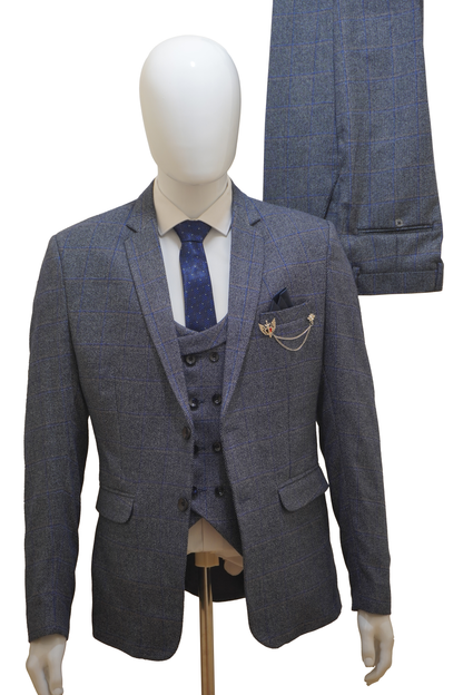 Mens 3 Piece Light Blue Tweed Suit