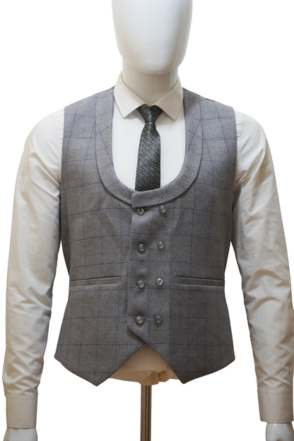 Mens 3 Piece Light Grey Tweed Suit