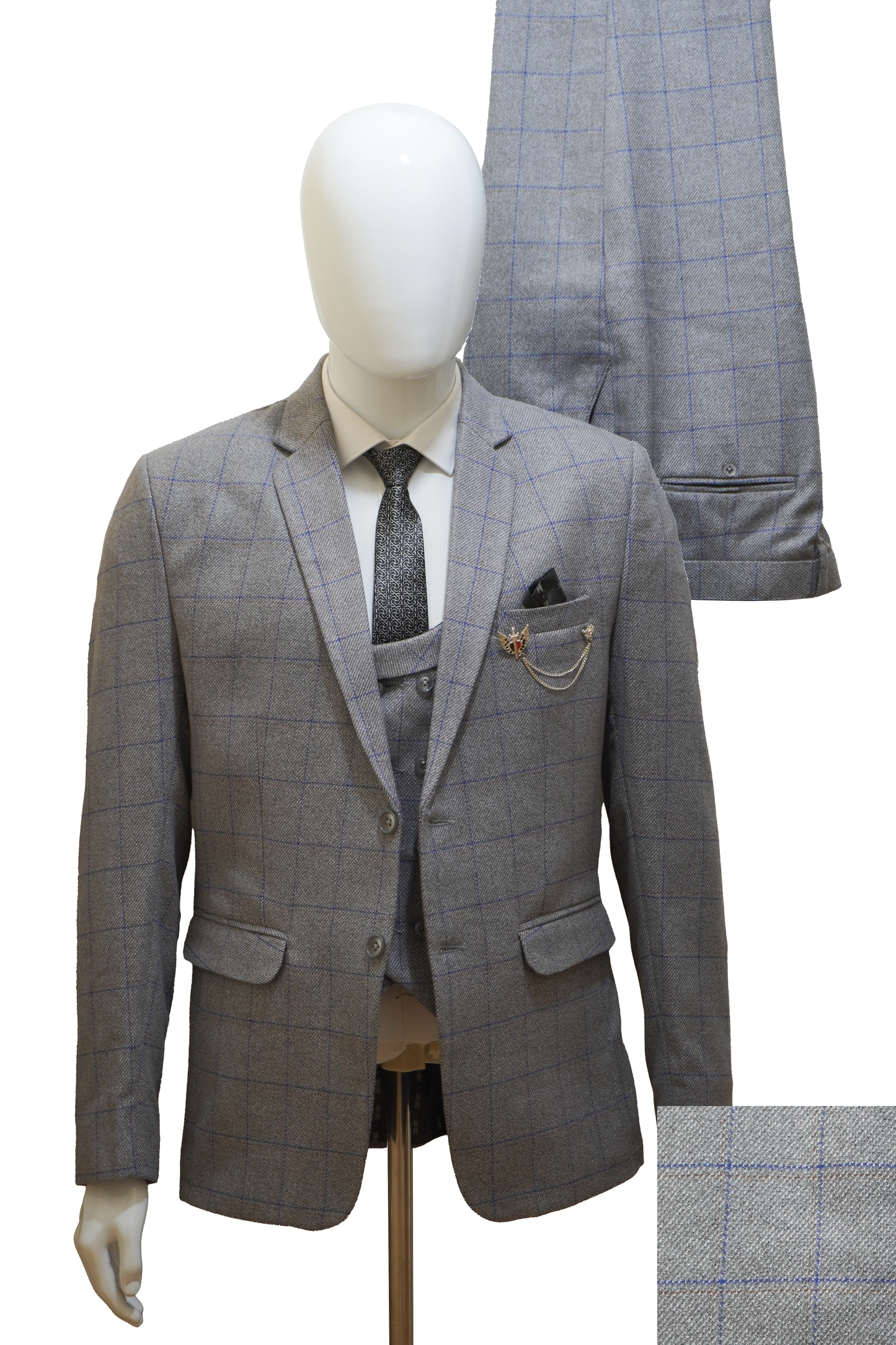 Mens 3 Piece Light Grey Tweed Suit