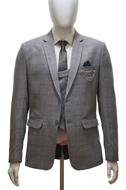 Mens 3 Piece Light Grey Tweed Suit