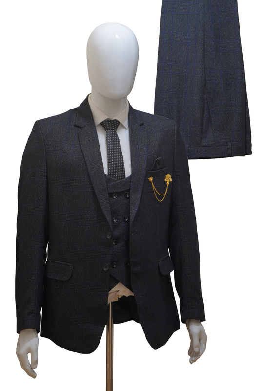 Mens 3 Piece Black Tweed Suit