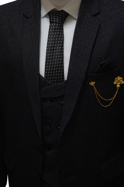 Mens 3 Piece Black Tweed Suit