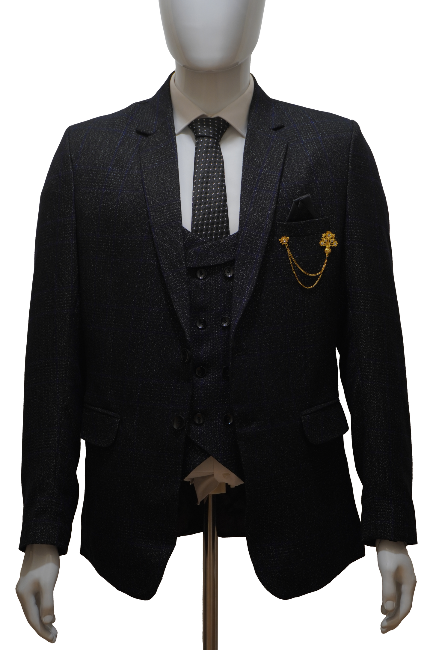 Mens 3 Piece Black Tweed Suit