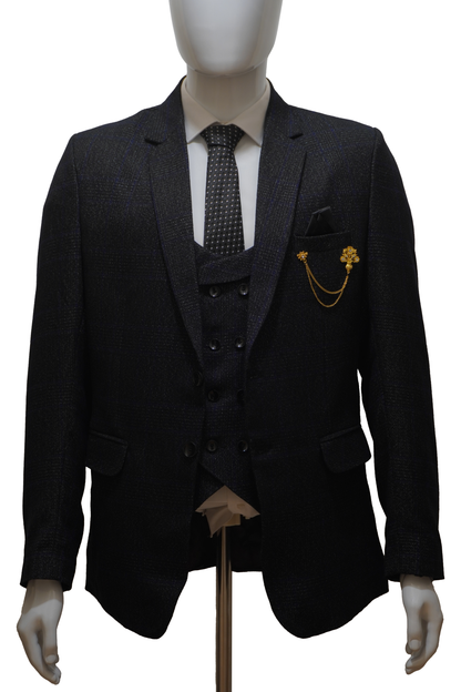 Mens 3 Piece Black Tweed Suit