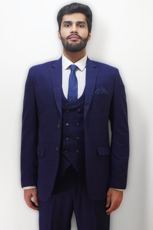 Preston Men's Blue 3 Piece Tweed Suit