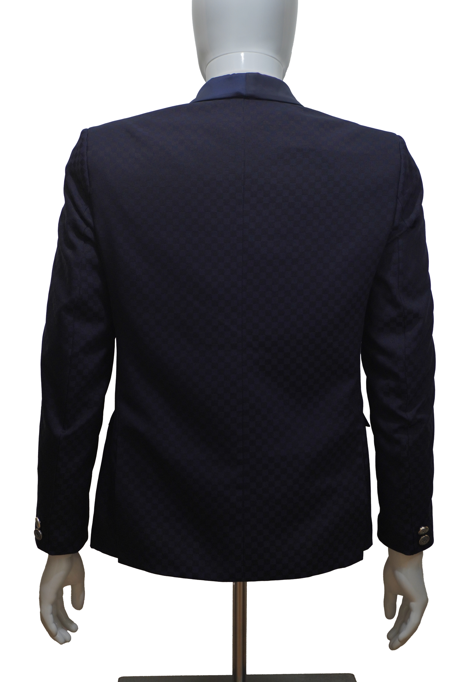 Mens 3 Piece Blue Tuxedo with Chess Pattern Jacket