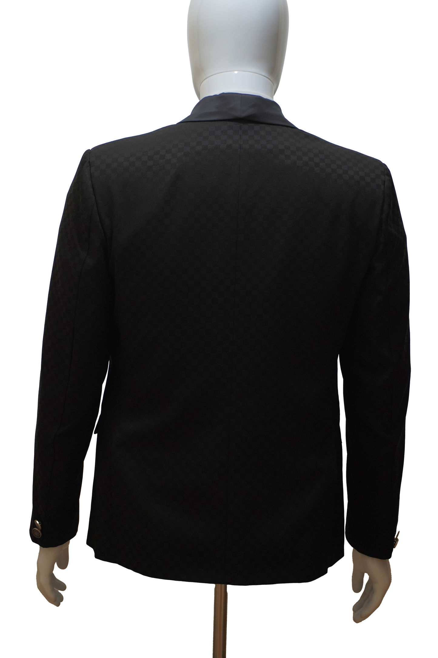 Mens 3 Piece Black Tuxedo with Chess Pattern Jacket