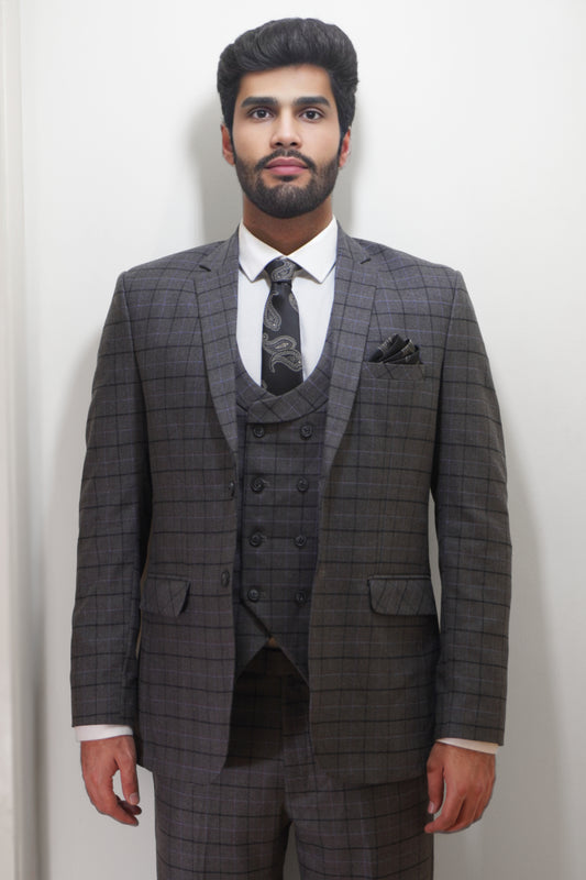 Preston Men's Grey 3 Piece Tweed Suit