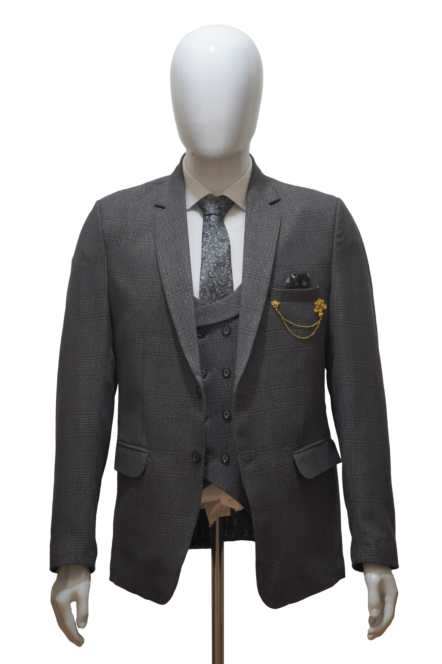 Mens 3 Piece Grey Tweed Suit