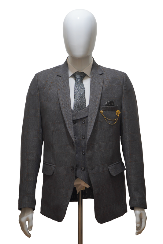 Mens 3 Piece Grey Tweed Suit