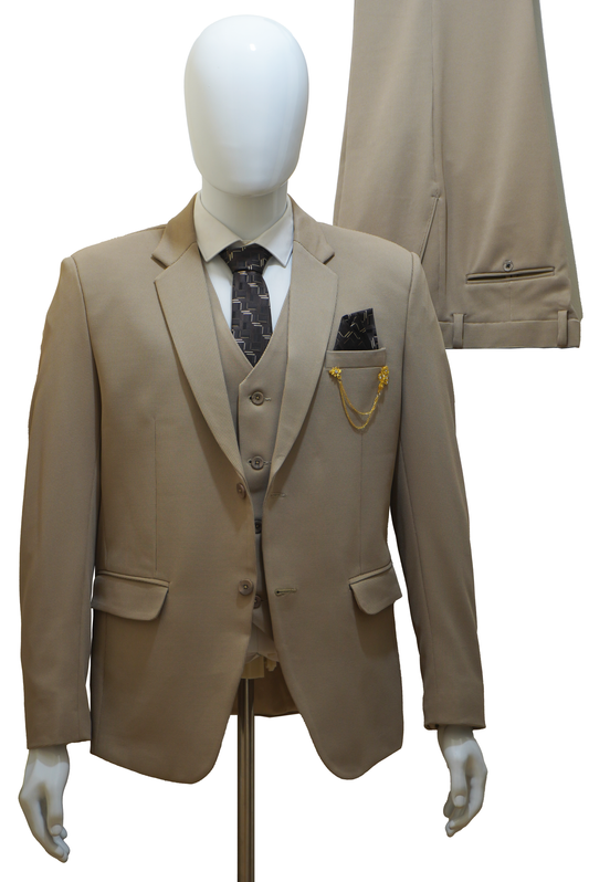 Mens 3 Piece Beige Suit