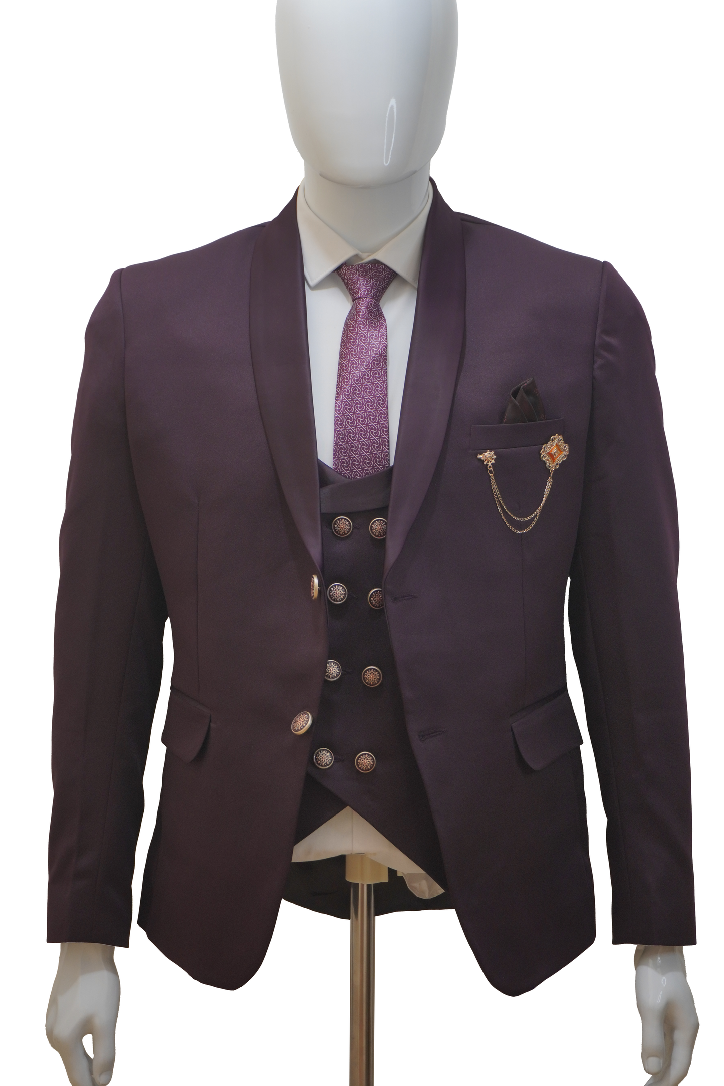 Mens 3 Piece Purple Tuxedo