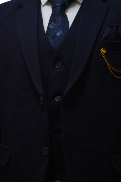 Mens 3 Piece Navy Blue Suit