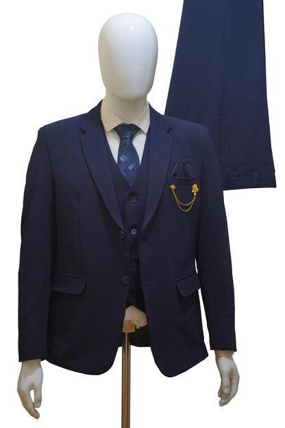 Mens 3 Piece Navy Blue Suit