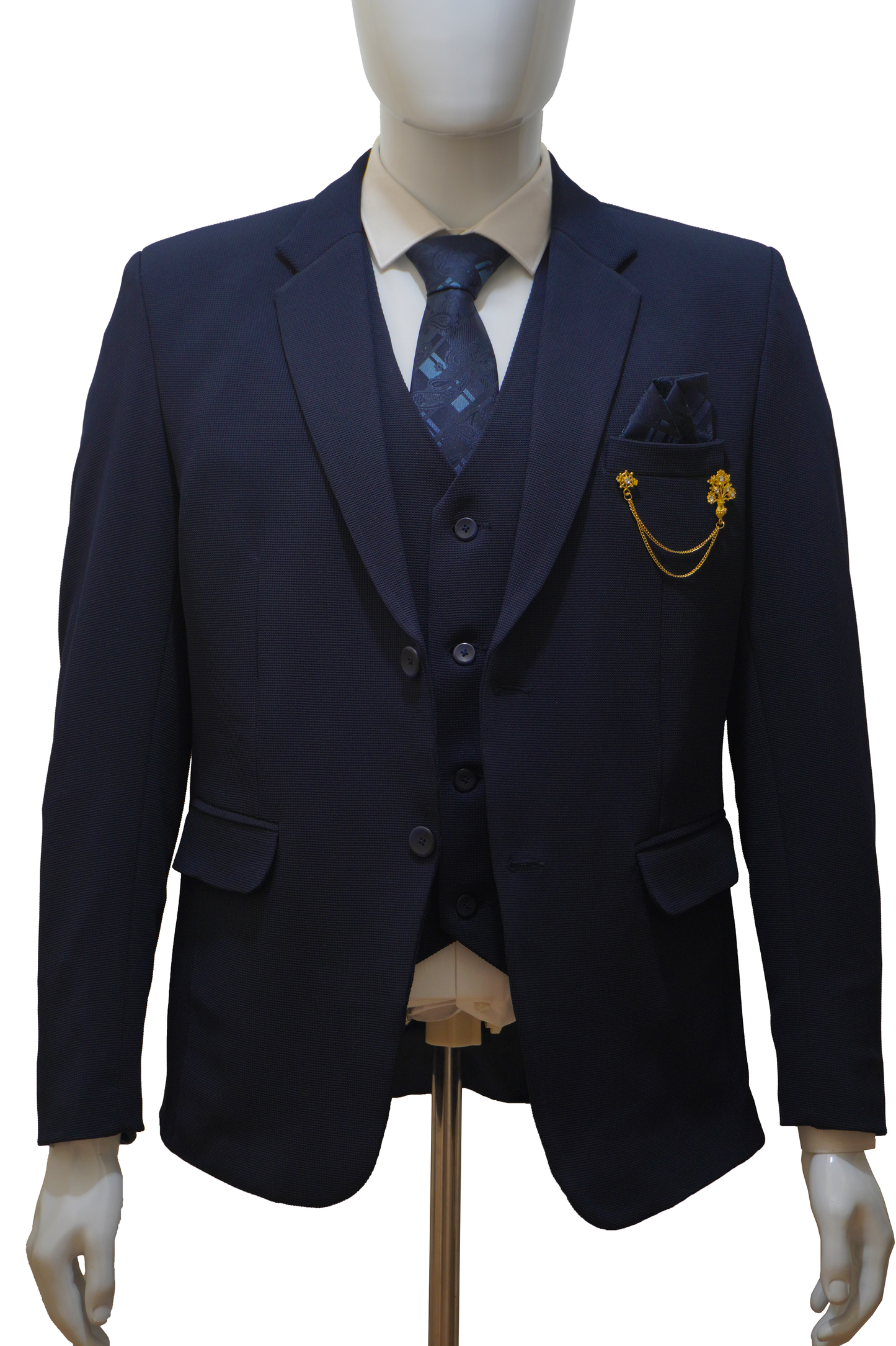 Mens 3 Piece Navy Blue Suit