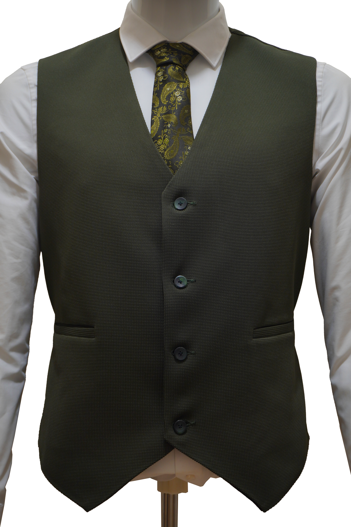 Mens 3 Piece Khaki Green Suit