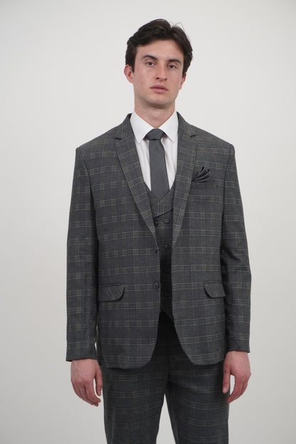 Preston Men's Grey Orange 3 Piece Tweed Suit