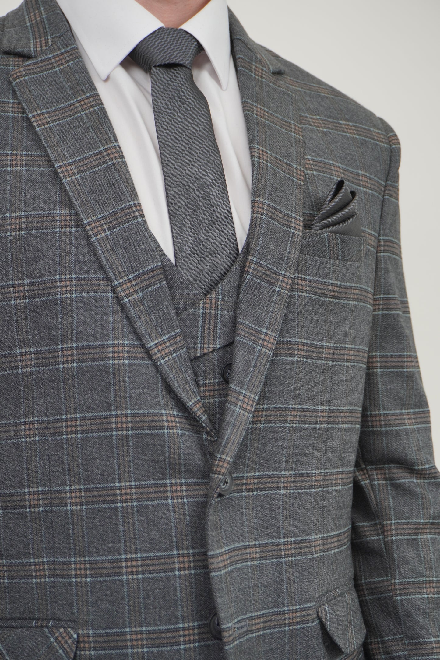 Preston Men's Grey Orange 3 Piece Tweed Suit