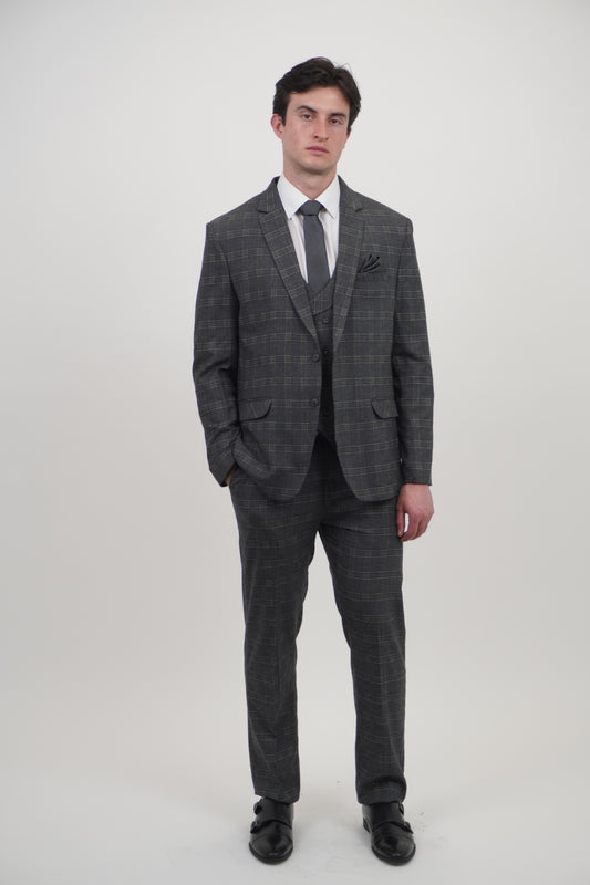 Preston Men's Grey Orange 3 Piece Tweed Suit