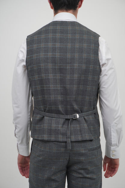 Preston Men's Grey Orange 3 Piece Tweed Suit