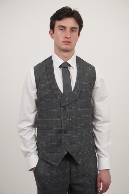 Preston Men's Grey Orange 3 Piece Tweed Suit