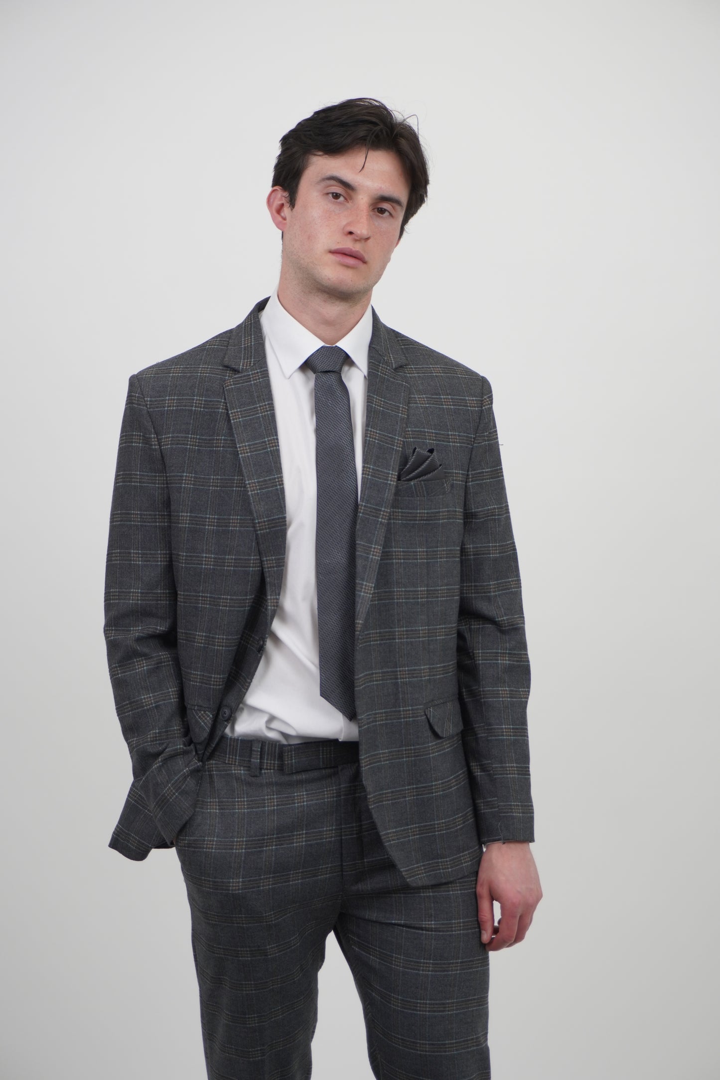 Preston Men's Grey Orange 2 Piece Tweed Suit