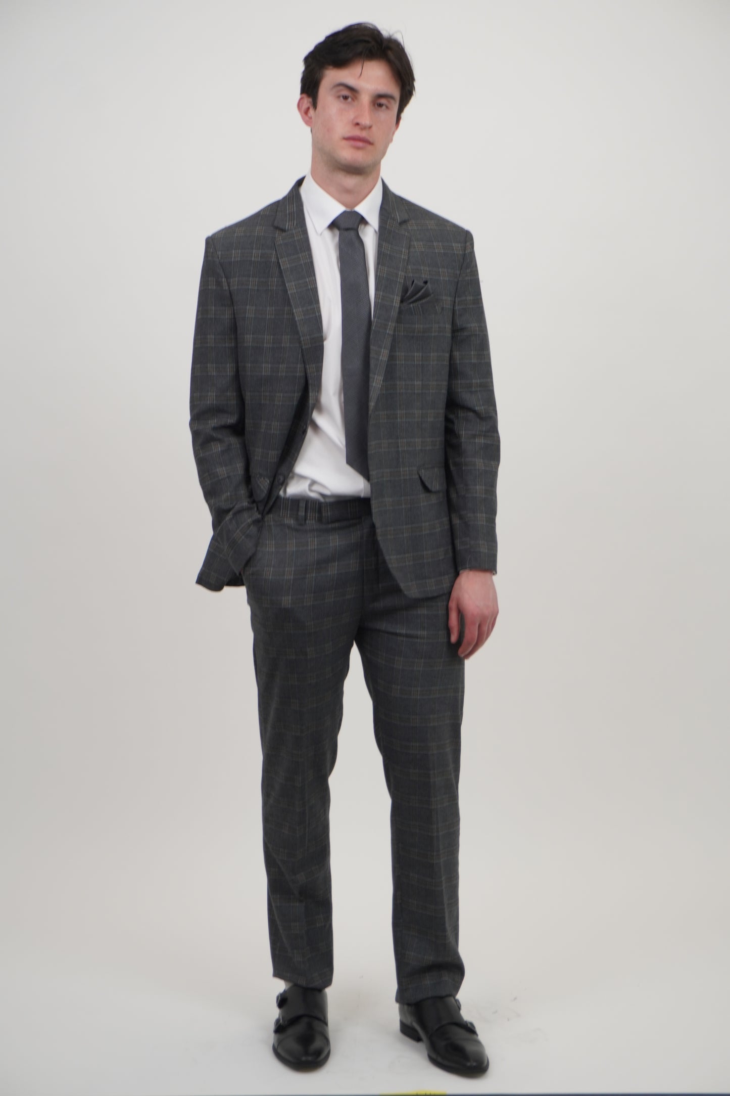 Preston Men's Grey Orange 2 Piece Tweed Suit