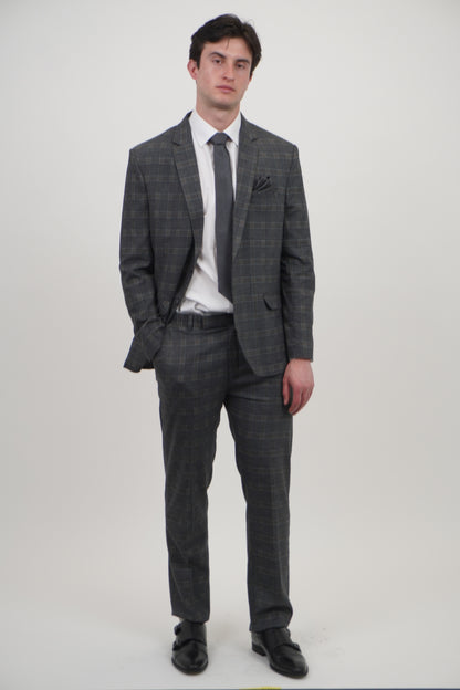 Preston Men's Grey Orange 2 Piece Tweed Suit