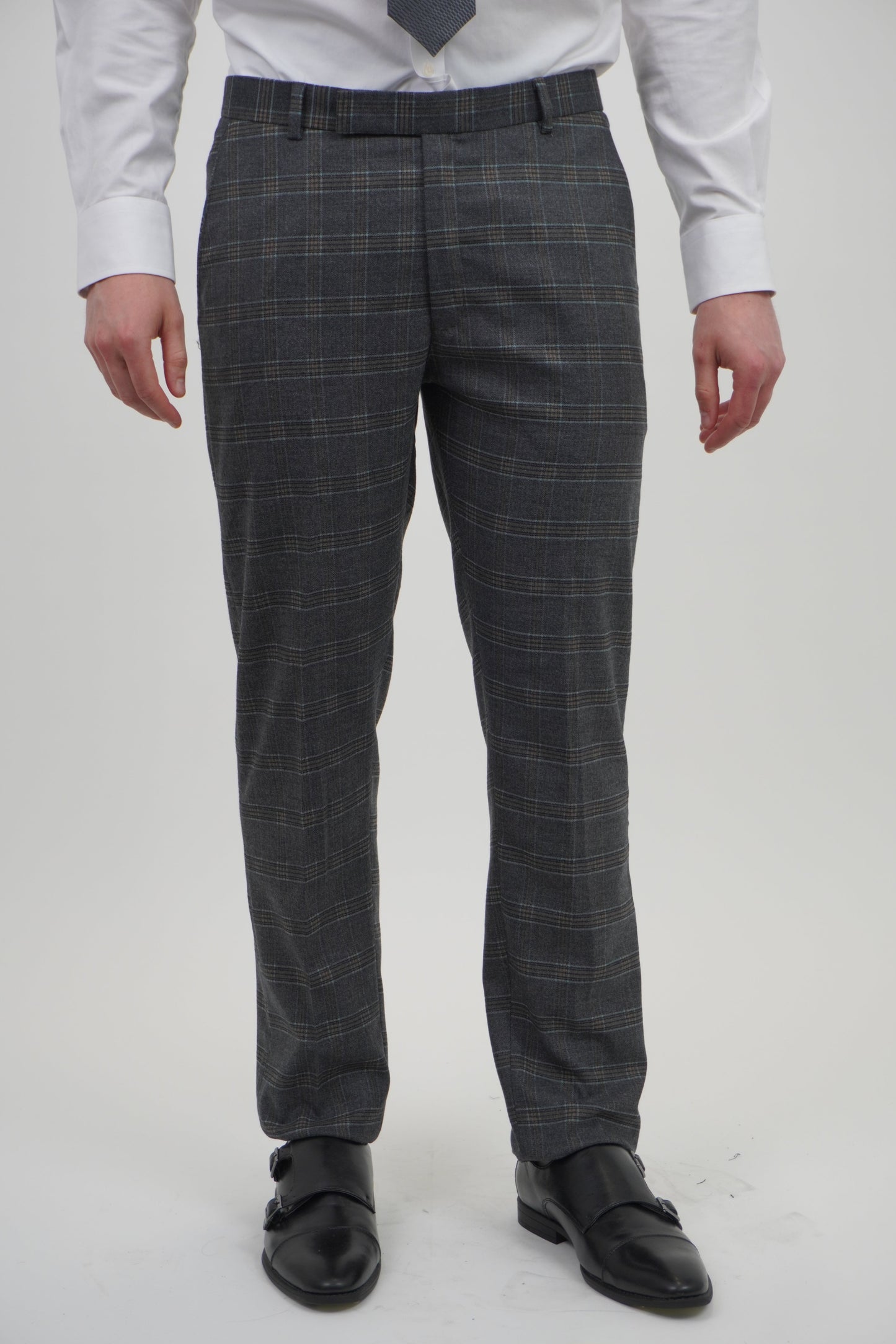 Preston Men's Grey Orange 3 Piece Tweed Suit