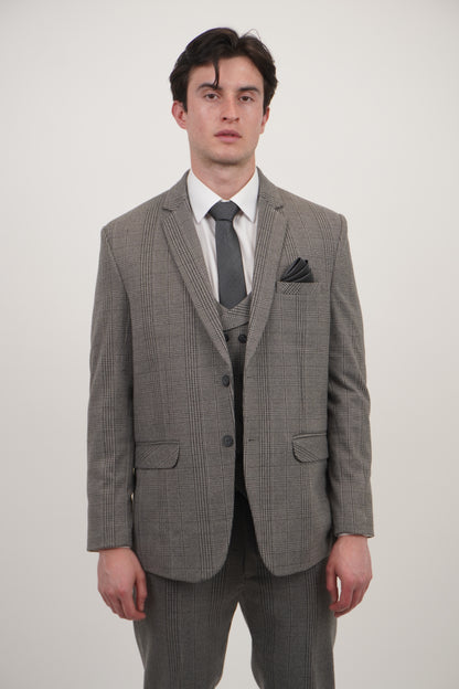 Men's Grey Black 3 Piece Tweed Suit