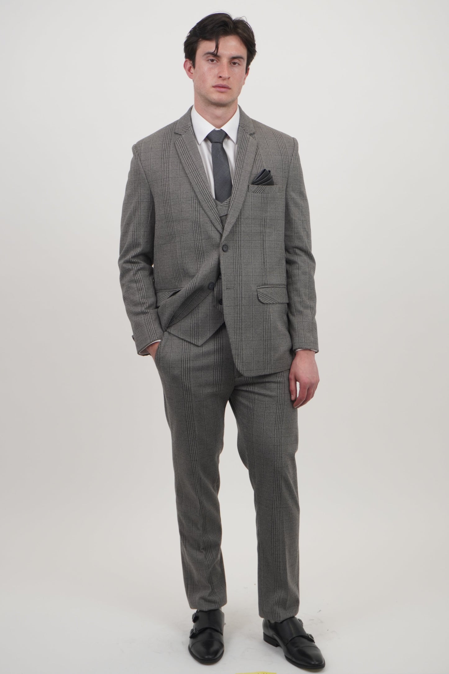 Men's Grey Black 3 Piece Tweed Suit