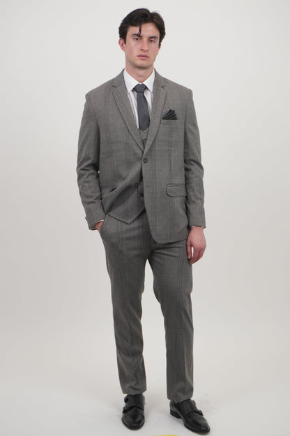 Men's Grey Black 3 Piece Tweed Suit