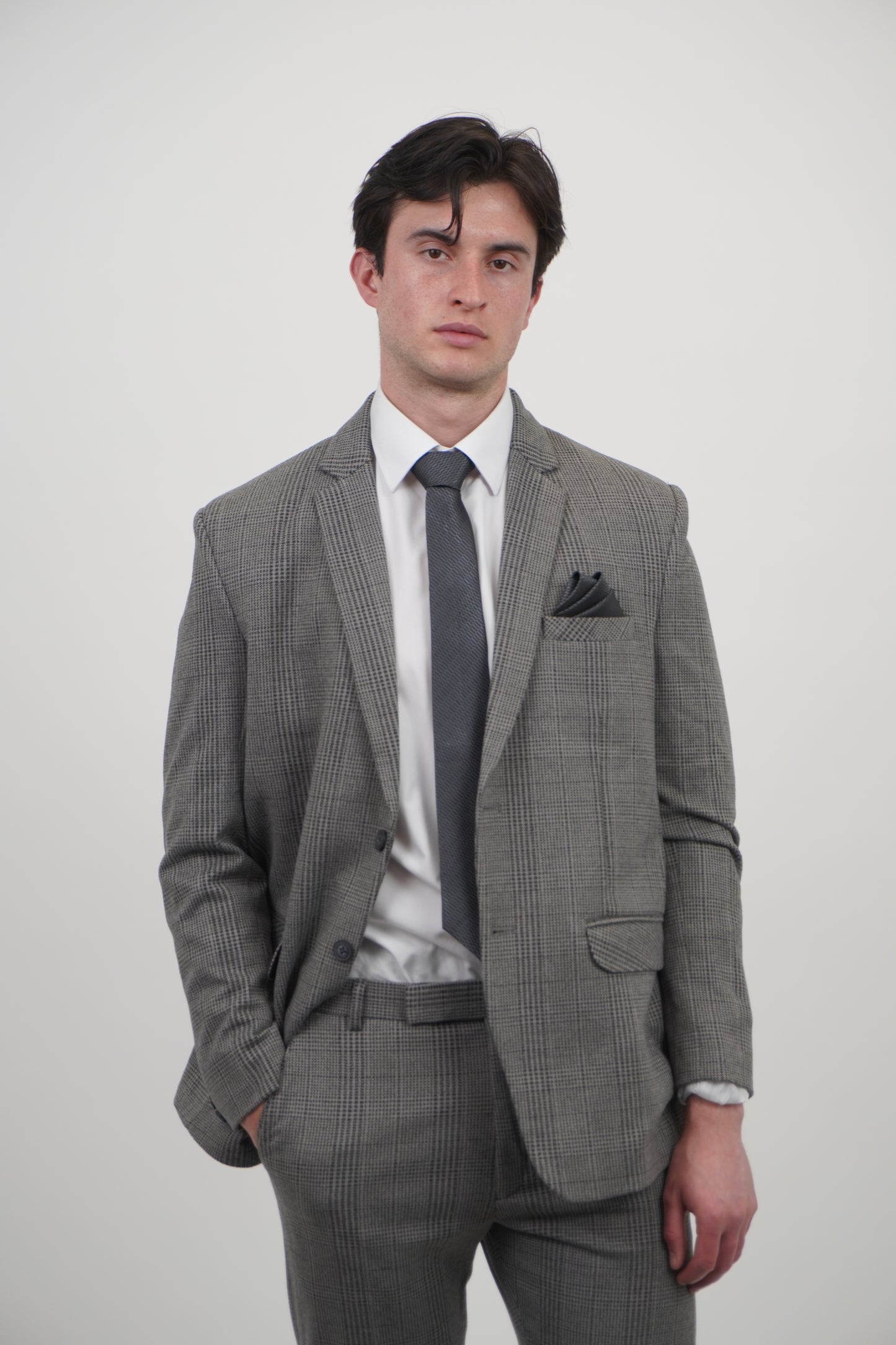 Men's Grey Black 2 Piece Tweed Suit