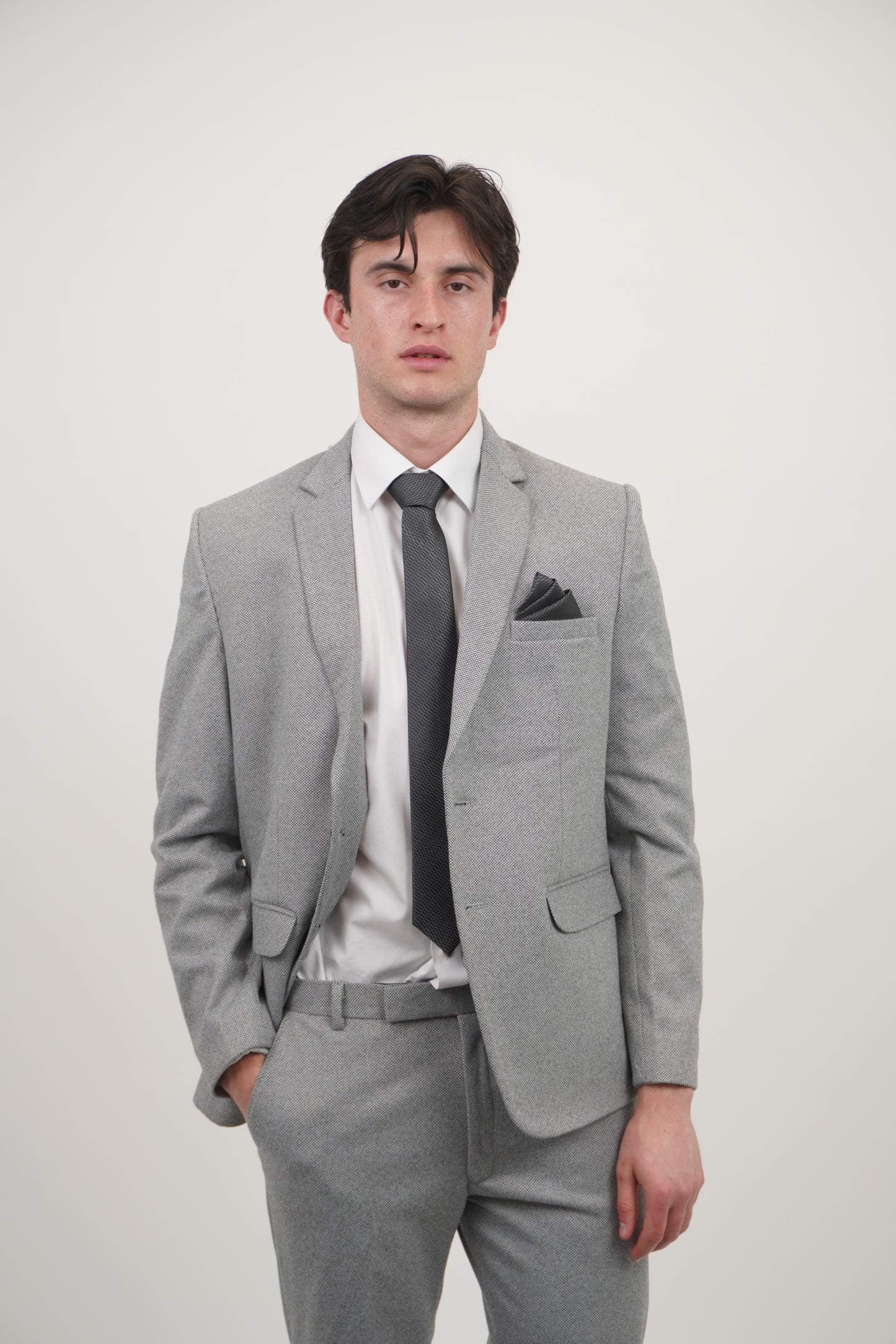 Men's Light Grey 2 Piece Tweed Suit