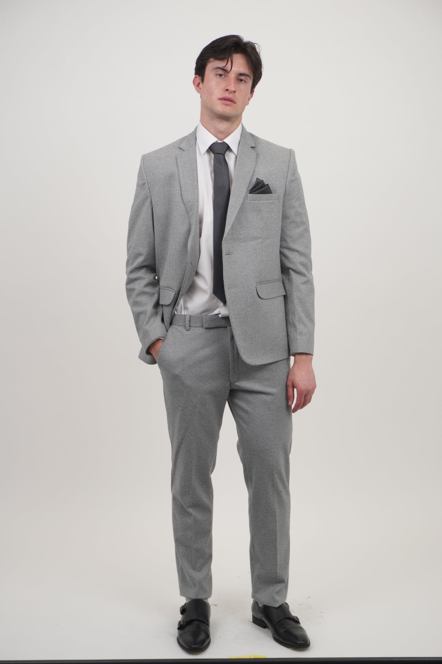 Men's Light Grey 2 Piece Tweed Suit